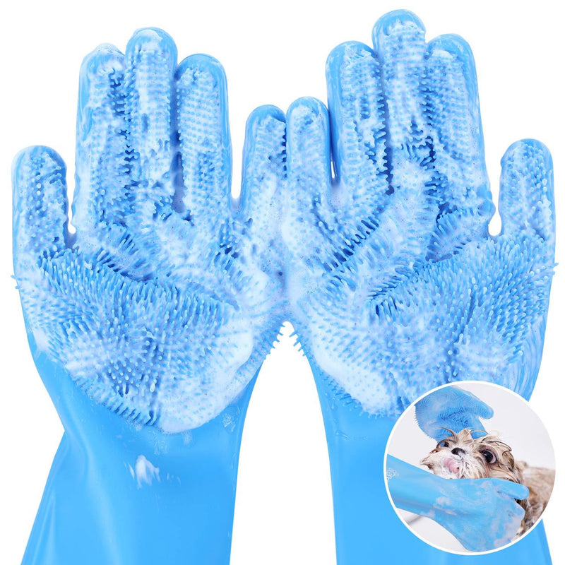 pecute Pet Grooming Gloves, Dog Wash Mitt Bathing Gloves with High Density Bristles, Silicone Hair Removal Gloves with Enhanced Five Finger Design, Bathing and Massaging for Dogs and Cats - PawsPlanet Australia