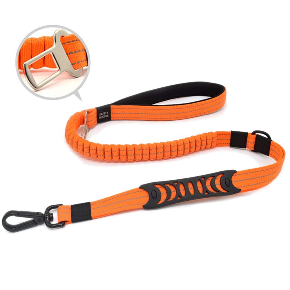 Multipurpose Strong Nylon Dog Lead Leash with Dog Seat Belt Clip for Car, 1.1m - 1.5m Bungee Dog Lead Leash Shock Absorber for Small Medium Large Dog, with Reflective Stitching & Padded Handle（Orange） - PawsPlanet Australia