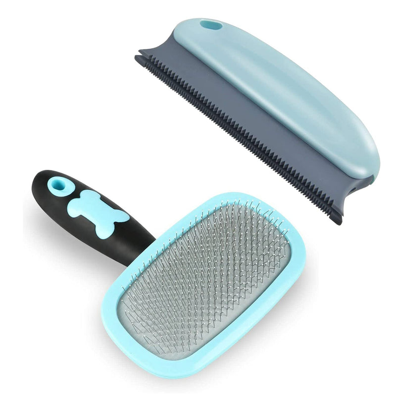 simpletome Upgraded 411 Pins Pet Brush for Dogs Cats Grooming Brushes Tools Shedding Combs with Hair Remover ANTI-SLIP Rotatable Rubber Handle (Large, Blue) L - PawsPlanet Australia