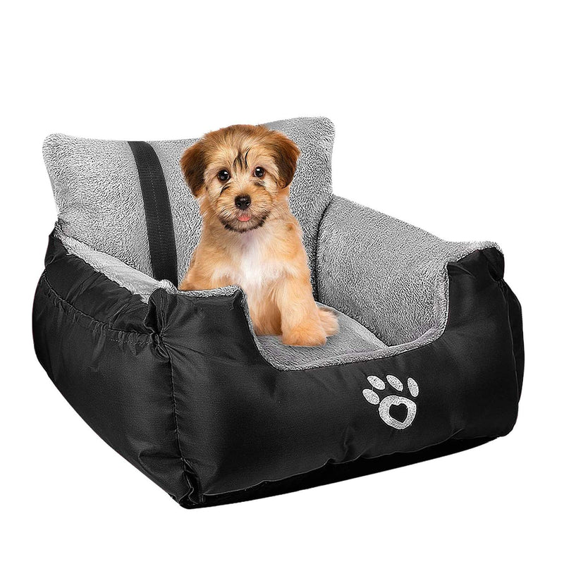 FRISTONE Dog Car Seat, Dog Booster Car Seat Travel Carrier with Clip-on Safety Leash and Storage Pocket Dog Seat for Puppy, Small Pet Comfortable and Anti-Slip - Black - PawsPlanet Australia