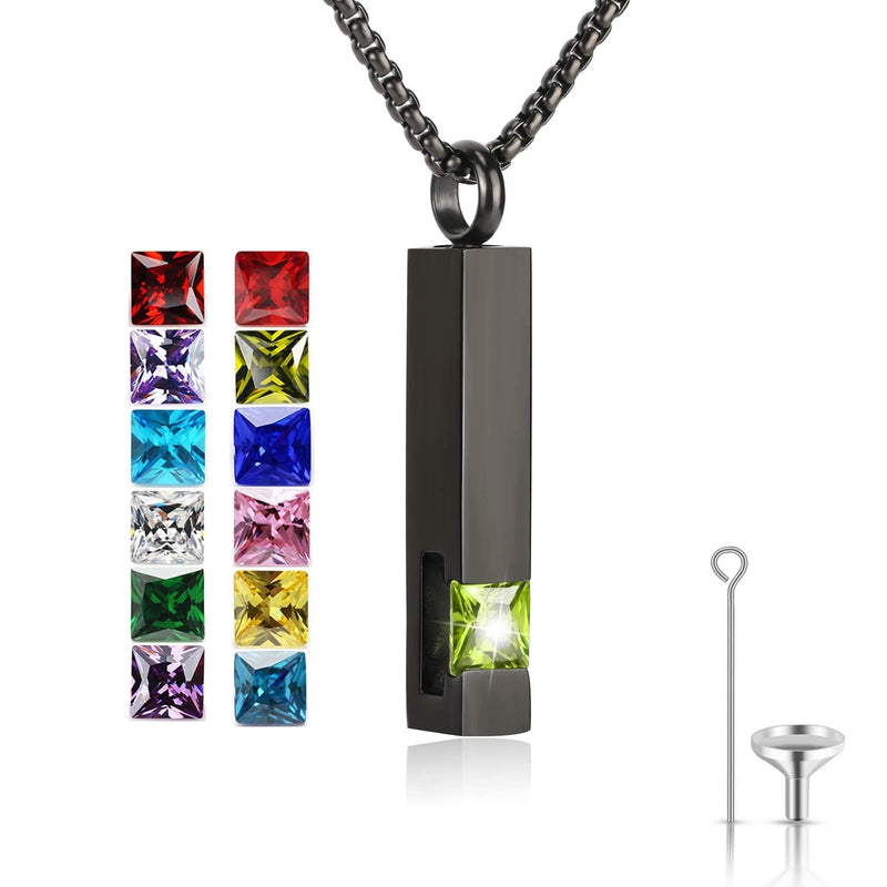 Birthstone Cuboid Locket Urn Necklaces for Ashes Cremation Jewellery Urns for Human Ashes Memorial Urn Keepsake Pendant August - PawsPlanet Australia