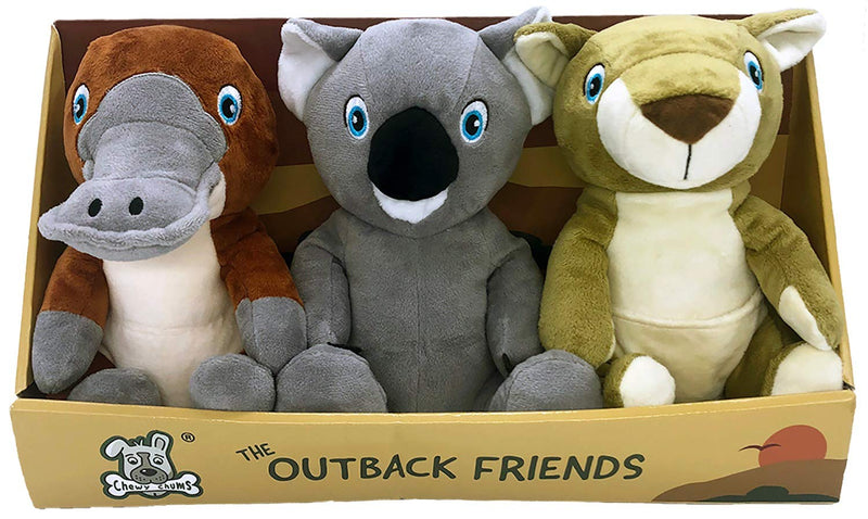 Chewy Chums The Outback Friends Squeaky & Crinkly Plush Dog Chew Toys for Small, Medium & Large Dogs, Puppy Training, Teeth & Gum Health, Boredom - Koala, Kangaroo & Platypus - Set of 3 - PawsPlanet Australia