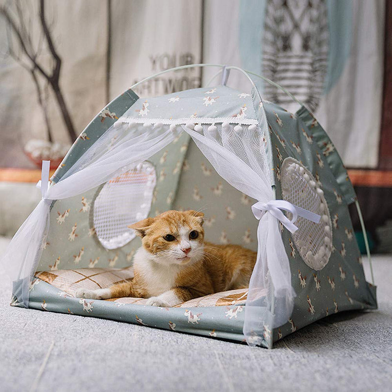 Pet Cat Tent Indoor Dog House Bed Pop Up Teepee Portable Folding Cat Small Dogs Puppy Playing Bed Safety Shelter Villa Nest with Soft Removable Cushion for Dog Cat Kitty Travel Camping M Green - PawsPlanet Australia