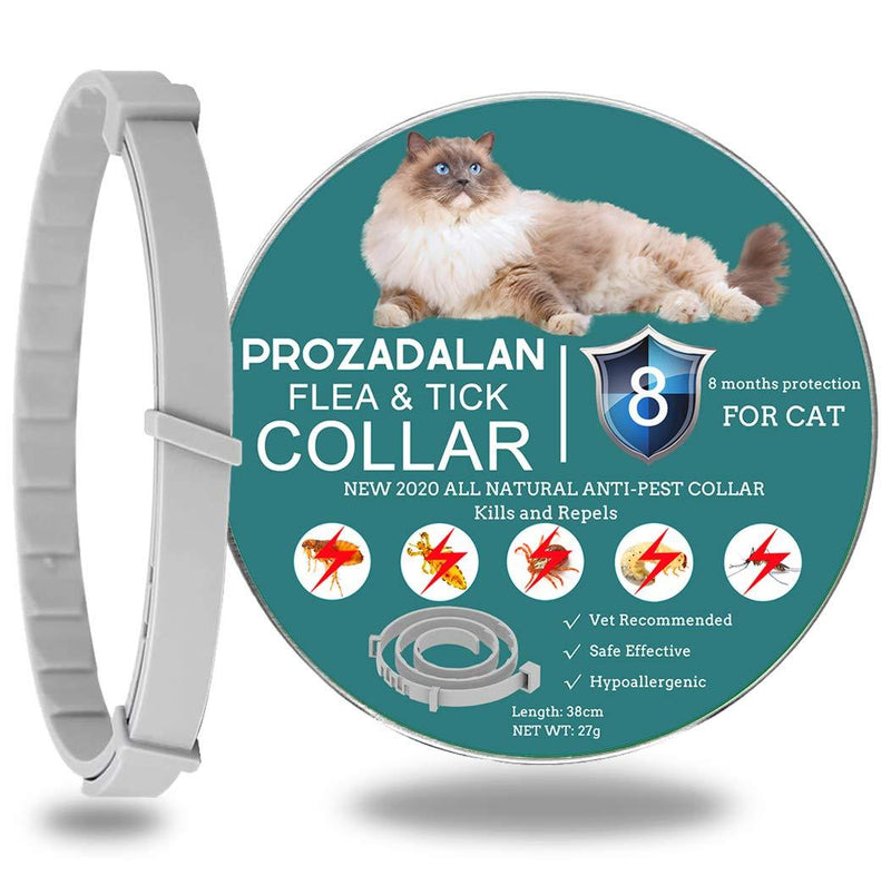 PROZADALAN Flea Collar for Cats, Tick Collar for Cats, Flea and Tick Collar for Cats, Waterproof Cat Flea Collar, Unique Plant Based Formula, Small to Extra Large, 8 months Protection, Universal Gray - PawsPlanet Australia