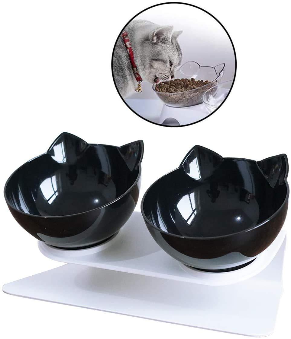 Linseray? Cat Bowl with Raised Stand, 15°Tilted Platform Cat Feeders Anti-Slip Transparent Cat Food and Water Bowl Detachable Pet Bowl for Cats and Small Dogs, Black - PawsPlanet Australia