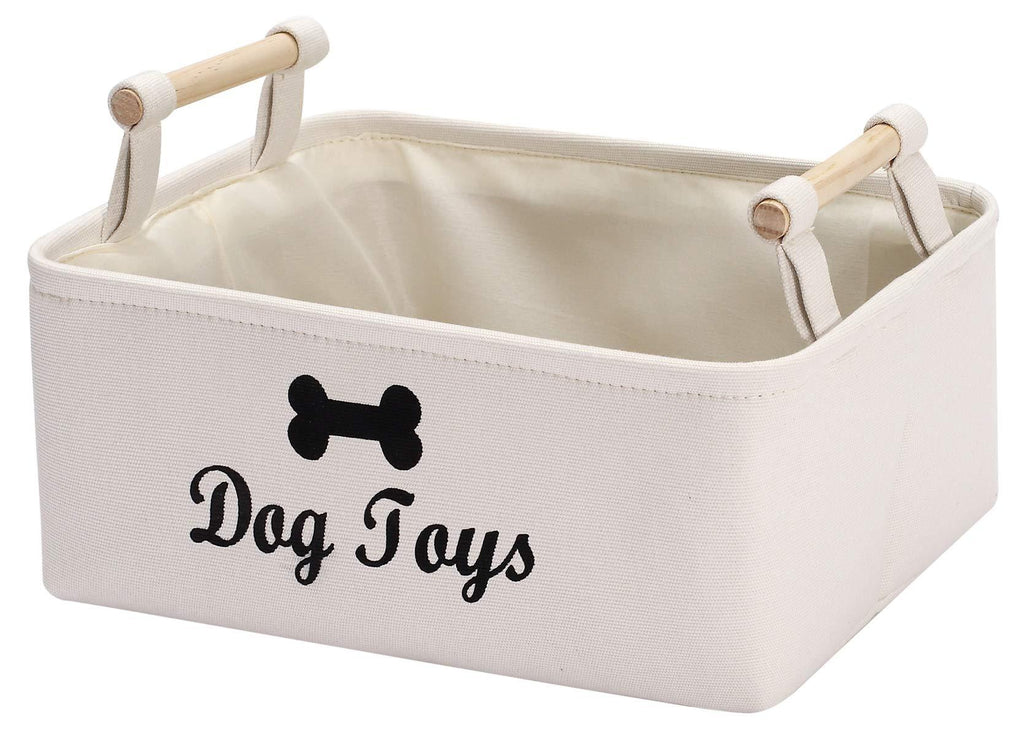 Xbopetda Canvas Dog Toy Basket Dog Treat and pet toy Storage Bin Dog Food Storage Pet Treat Canisterv with wooden handle, Large(Beige) 38*27*15 CM Beige - PawsPlanet Australia