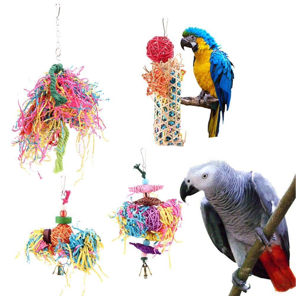 Parrot Shredding Toys Colorful Paper Strips Bird Chew Toy Bamboo weaving Bird Shredders Toy Foraging Hanging Toy for Budgie Parakeet Cockatiel Conure - PawsPlanet Australia