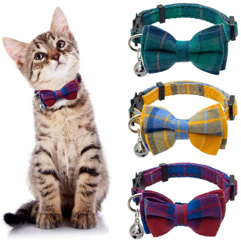 BINGPET Cat Collar with Removable Bowtie 3 Pack - Cute Breakaway Pet Plaid Bowtie Collars with Bell for Kitty, Puppy, and Small Pets - PawsPlanet Australia