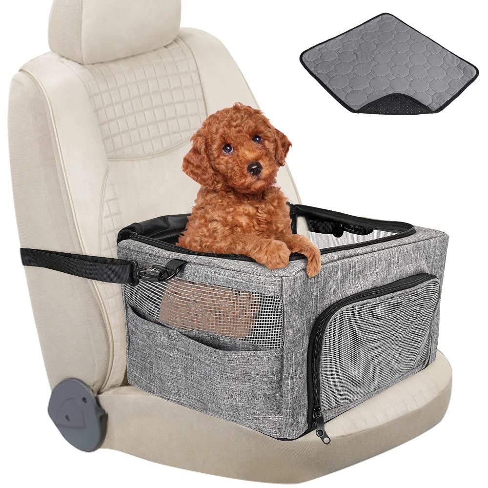 Nasjac Dog Car Seat, Dog Car Booster Seat with Safety Seatbelt and Breathable Mesh Pee Pad Clip on Safety Leash, Waterproof Collapsible Dog Car Cage for Small Medium Dogs Grey - PawsPlanet Australia