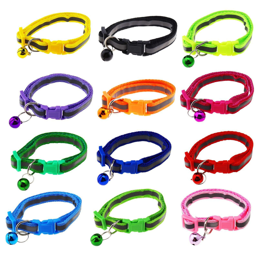 OTOTEC 12 Pcs Cat Reflective Breakaway Collars with Bell Set Assorted Color Adjustable Safety Release Pet Kitten Collar Replacement for 19-32cm - PawsPlanet Australia