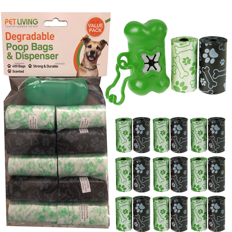 Pet Living DOGGY WASTE REFILL DEGRADABLE BAGS POOP SCOOP REFILLABLE 400 BAGS 2 COLOURS POO BAGS FOR DOGS WITH DISPENSER VALUE PACK (Black & Green) Black & Green - PawsPlanet Australia