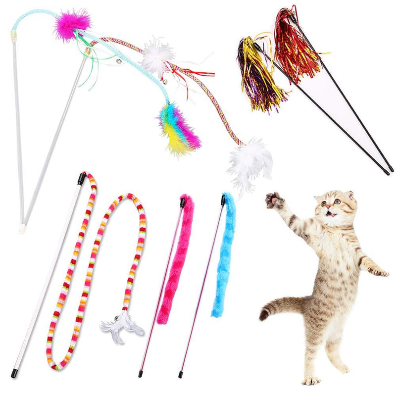 YINVA Cat Feather Toys Cat Wand Toys 7 Pcs Cat Teaser Wand Interactive Train Best Teaser Cat Toy with Assorted Feather for Indoor Cats Kitten - PawsPlanet Australia