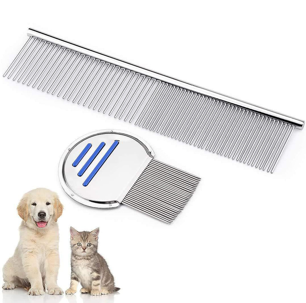 Dog Grooming Comb and Flea Comb, Stainless Steel Cat Brush Dog Comb, Pet Grooming Flea Comb Shedding Comb for Dogs, Cats, Horses and Rabbits with Medium or Long Hair, Dog Comb - PawsPlanet Australia