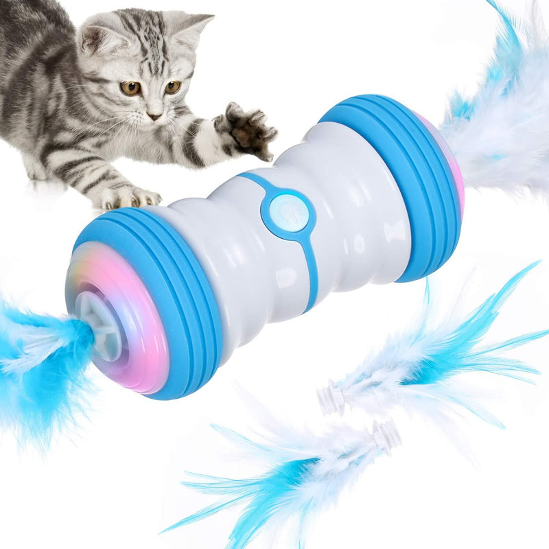 Iokheira Interactive Feather Toy for Indoor Cats,2021 Newest Two-Speed Moving Automatic Self Rotating Smart Toys,USB Rechargeable & Colorful LED Lights Toy for Kitten blue - PawsPlanet Australia