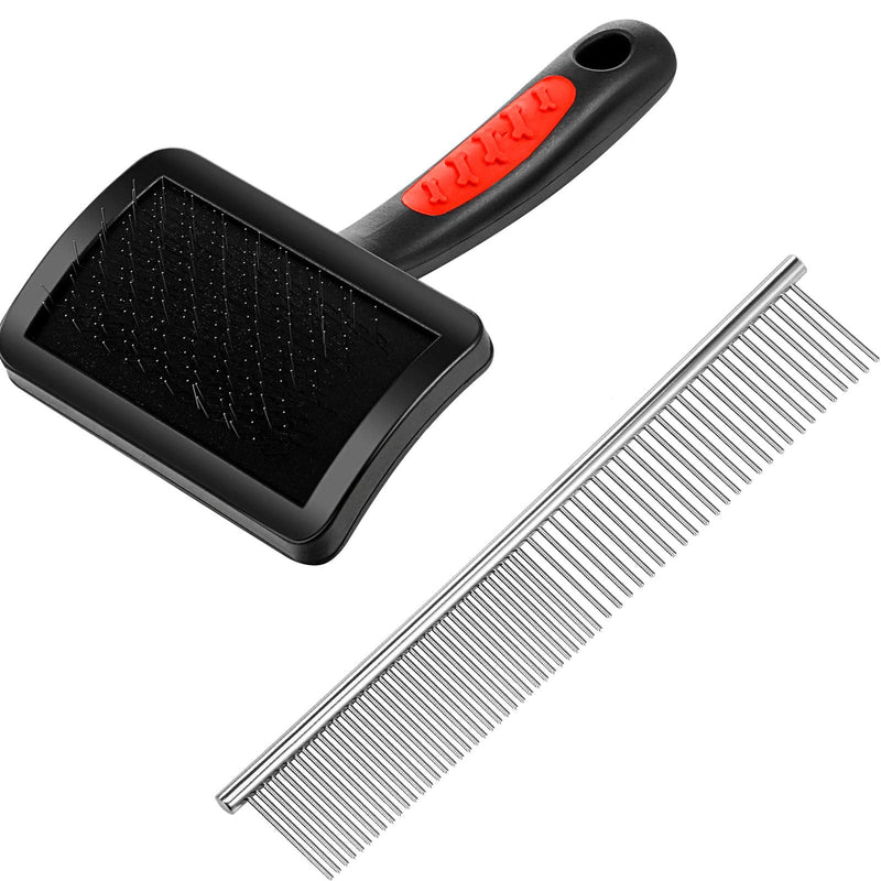 2 Pieces Grooming Slicker Brush Pet Grooming Brush Firm Slicker Brush Stainless Steel Pet Comb for Dogs and Cats - PawsPlanet Australia