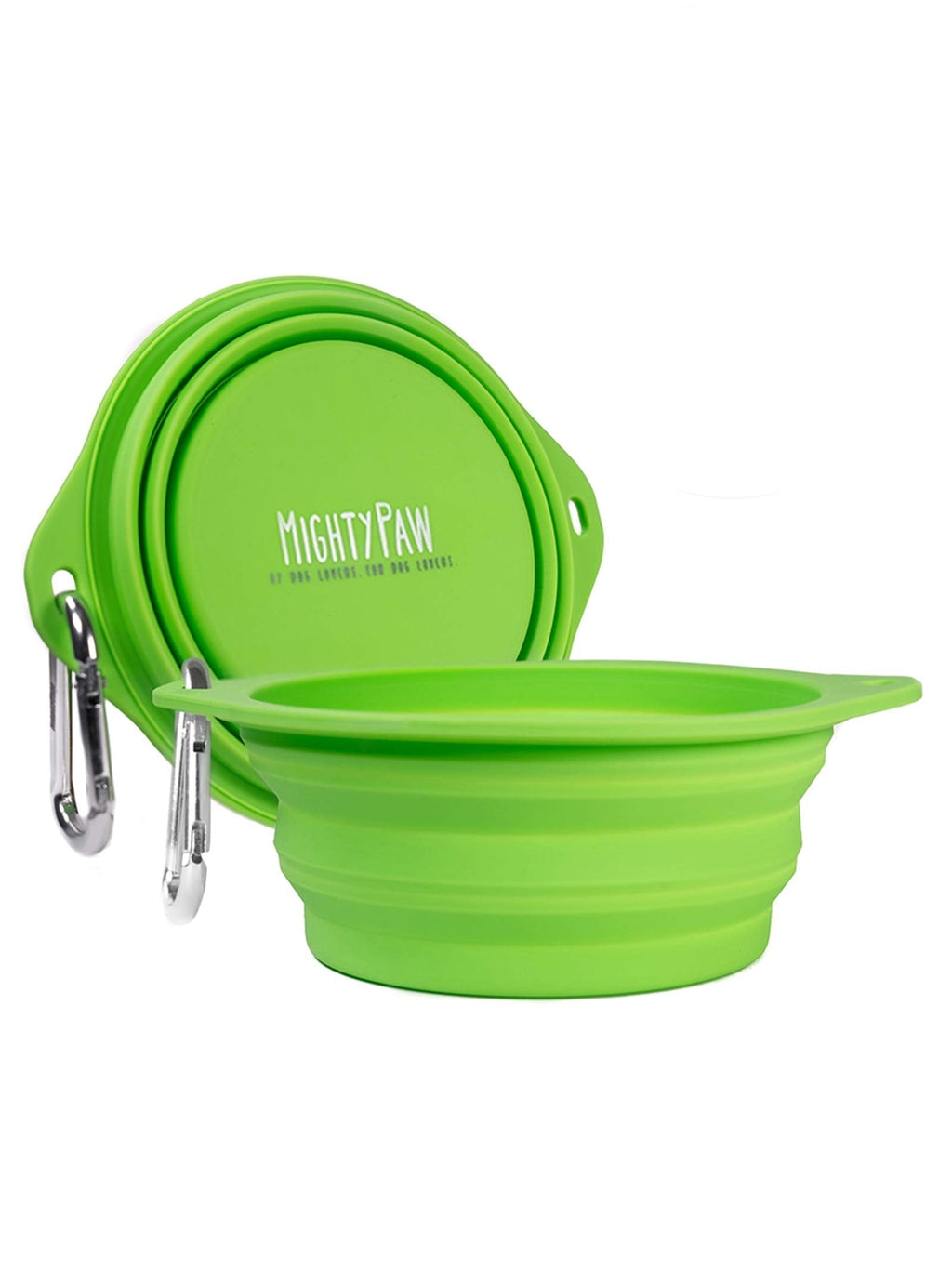Mighty Paw Collapsible Travel Dog Bowl Set - 2 Pack (800ml) | Food Safe Silicone Food & Water Bowls for Pets. Bonus Carabiner Clip for Hiking, Camping or Walking. Lightweight & Leak-Proof (Green) Green - PawsPlanet Australia