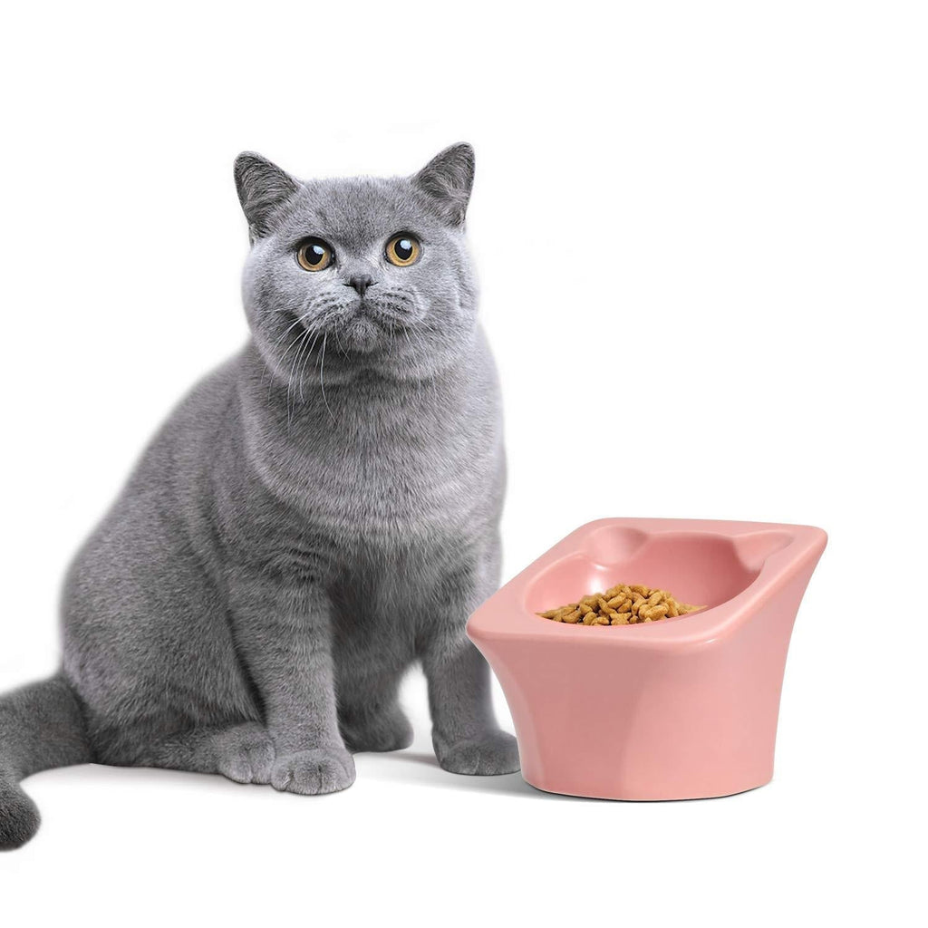 ComSaf Ceramic Raised Cat Food Bowl, Elevated Tilted Pet Feeding Bowl, Non-Slip Kitten Feeder for Food Water, Pink Cat Dish, 90ml - PawsPlanet Australia