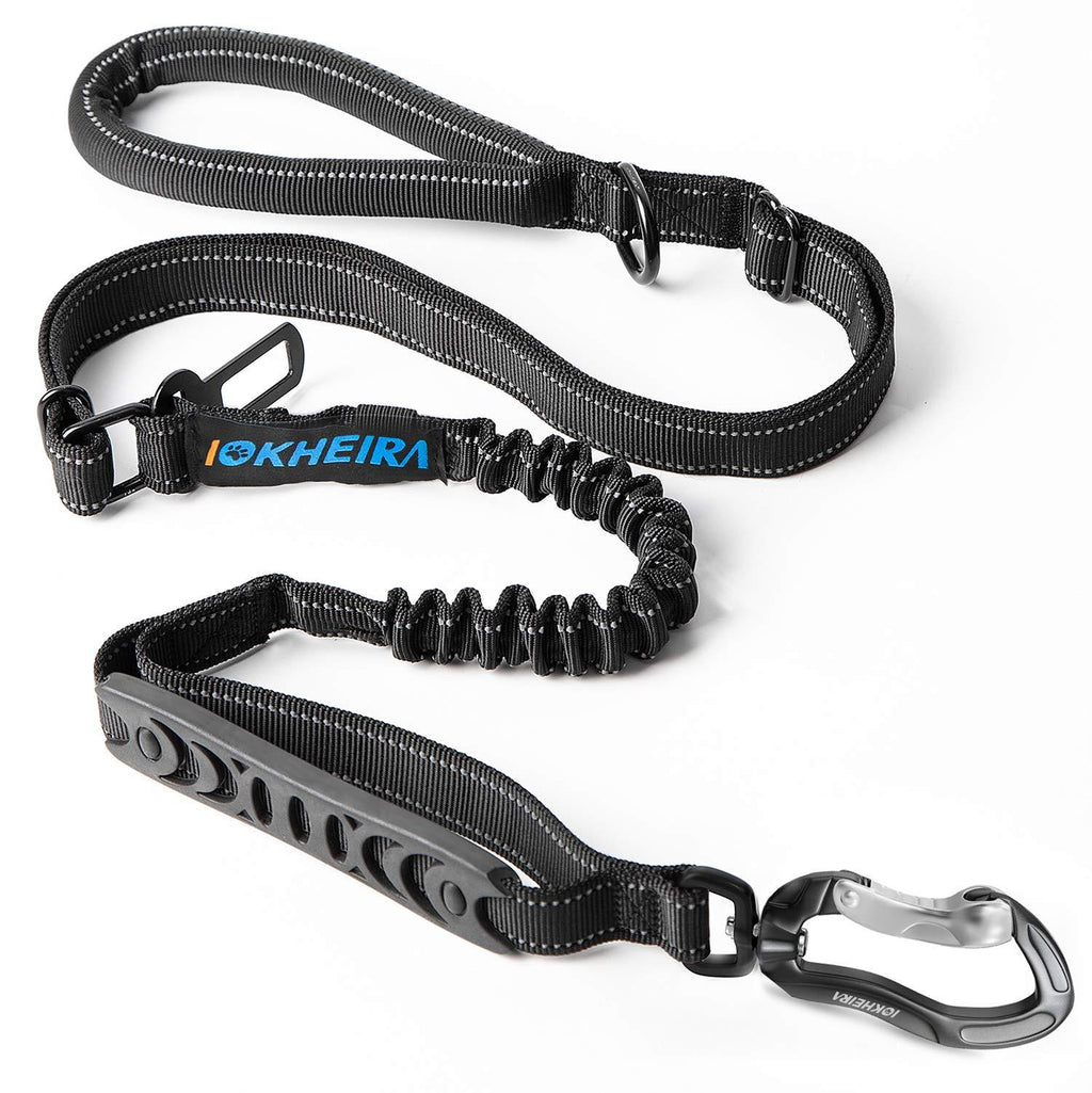 Iokheira 5FT Strong Dog Lead No Pull, Reflective Shock Absorbing Bungee Lead with Two Padded Handle & Car Seat Belt Buckle, Adjustable Dog Leash Heavy Duty for Small Medium Large Dogs Black - PawsPlanet Australia