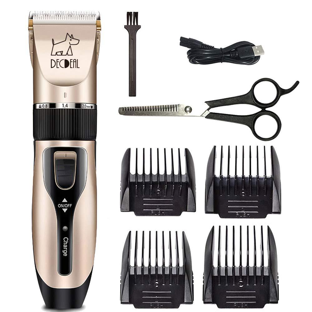 Dog Grooming Clipper, Dog Clipper, Low Noise USB Rechargeable Electric Pet Clipper for Pet Cats with 4 Clipper Combs, Stainless Steel Scissor, and Cleaning Brush - PawsPlanet Australia