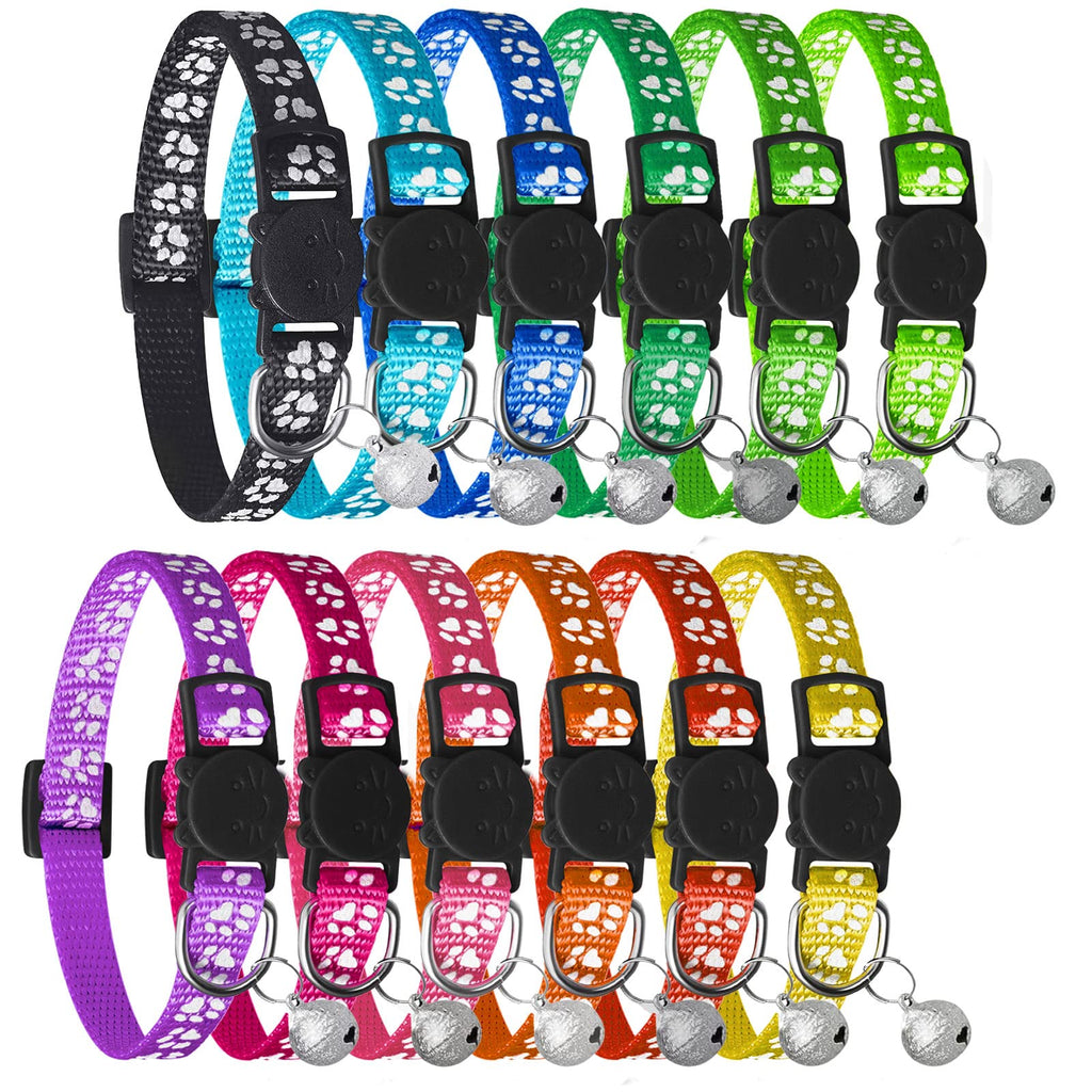 onebarleycorn Cat Collars Quick Release,Reflective Cat Collar with Bell and Safety Release Kitten Collars,Adjustable 8-12" to Fit All Domestic Cats(12 Pack) - PawsPlanet Australia