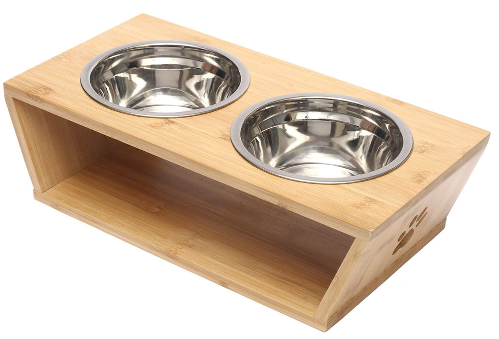 Geyecete Trapezoid pet bowl Cat Bowls Raised Dog Feeder Solid Stand with stainless steel, Premium Elevated Pet Feeder-Double Bowls 35*20*12 CM Double Bowls - PawsPlanet Australia