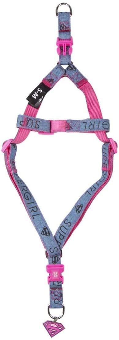 D C Comics SuperGirl Dog Harness, Lightweight Adjustable Breathable No Pull Action Harness, Outdoor Obedience, Dog Walking and Puppy Training Harness, Strong Buckle, Size S/M Blue Denim - PawsPlanet Australia