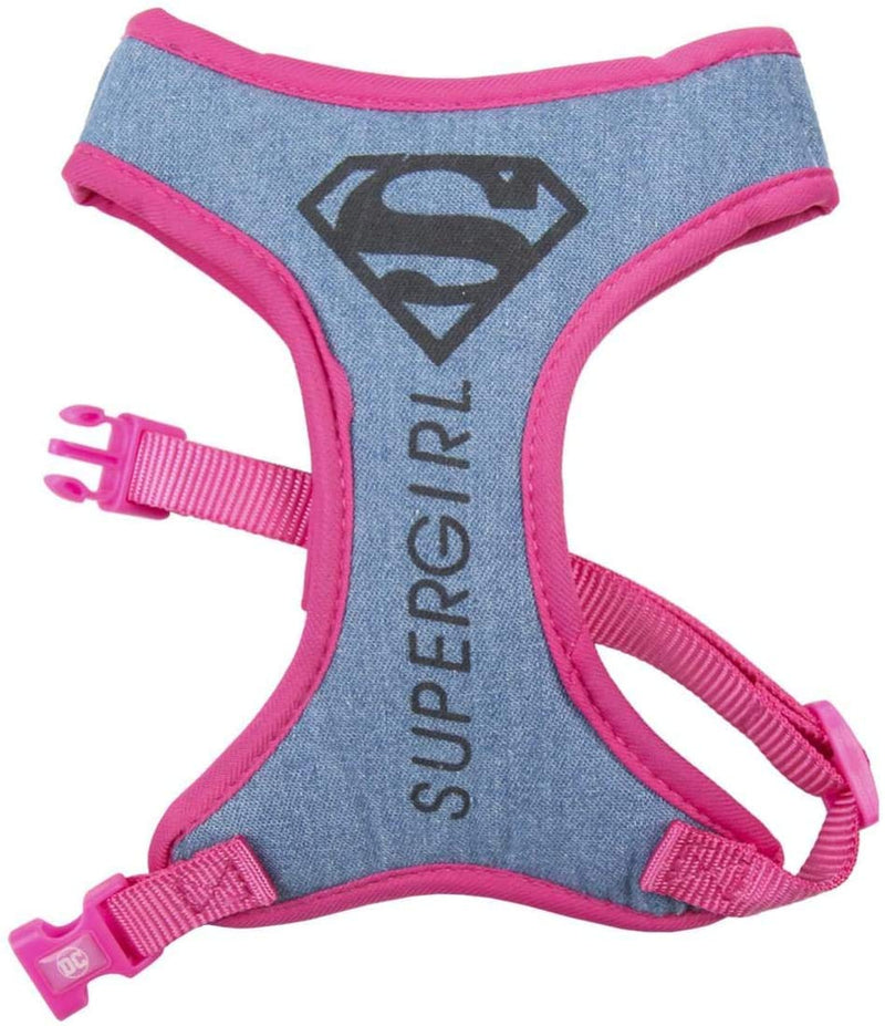 D C Comics SuperGirl Dog Harness, Lightweight Adjustable Breathable Padded Mesh Pet Vest, Outdoor Obedience, Dog Walking and Puppy Training Harness, Strong Buckle, Size XXS/XS Blue Denim - PawsPlanet Australia