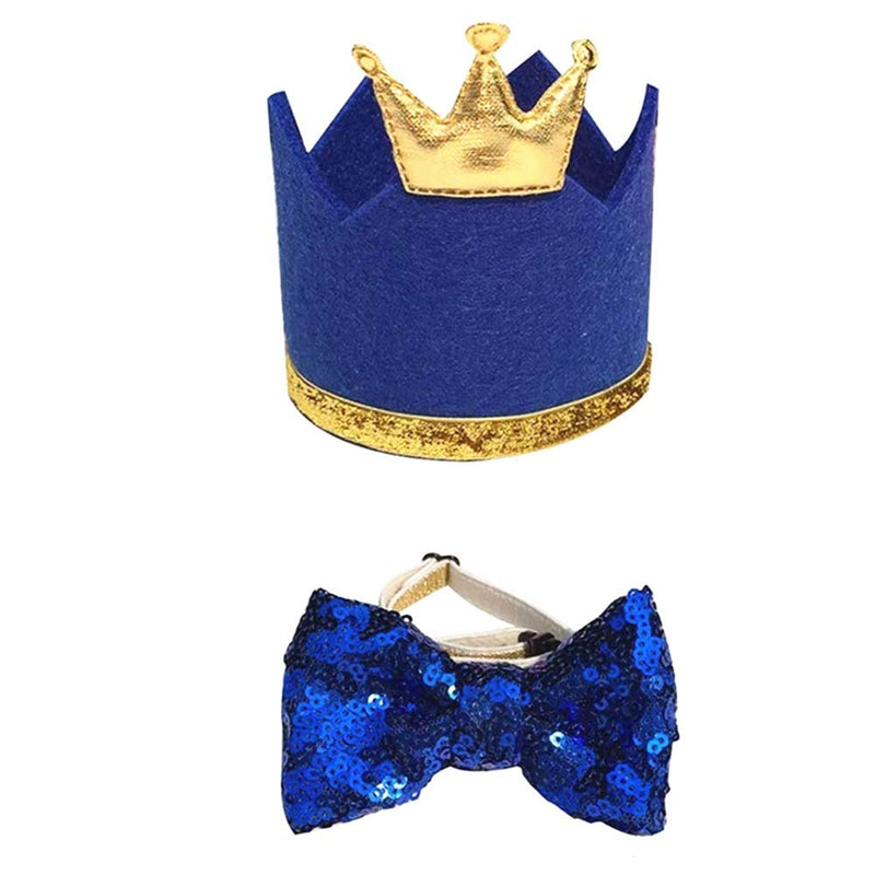 NA 1 Set Pet Hat Bow Tie Set Pet Crown Hat Blingbling Bow tie Collar Pet Birthday Party Supplies Cosplay Accessory Puppy Birthday Gift for Small Medium Dogs Cats Kitten(Blue) - PawsPlanet Australia