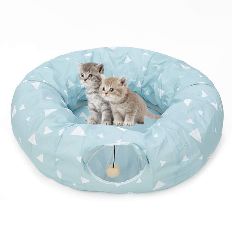 LeerKing Cat Round Tunnel Toys Cat Toy with Pool Playground Blue Color 2 Tunnel Set with Cat Toy Ball for Cat Dog Play Game, 25 * 93cm - PawsPlanet Australia