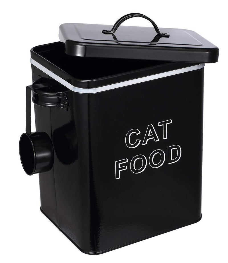 Pethiy Cat Food and Treats Containers Set with Scoop for Cats and Dogs-Tight Fitting Wood Lids-Storage Canister Tins-Cat-Black Black - PawsPlanet Australia