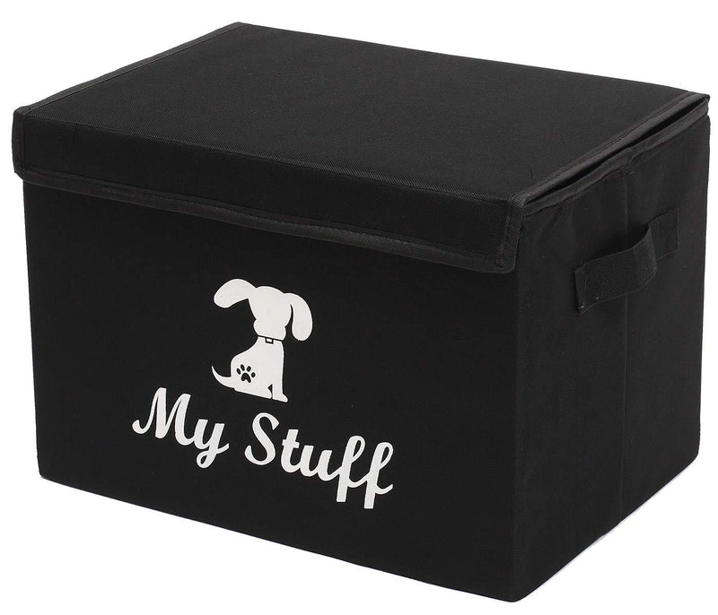 Morezi Dog storage bin 15"x11"x10" inch heavy duty dog toy basket with lid - collapsible water resistant dog toy bin for organizing dog toys and stuff - Black Dog Black 2 - PawsPlanet Australia