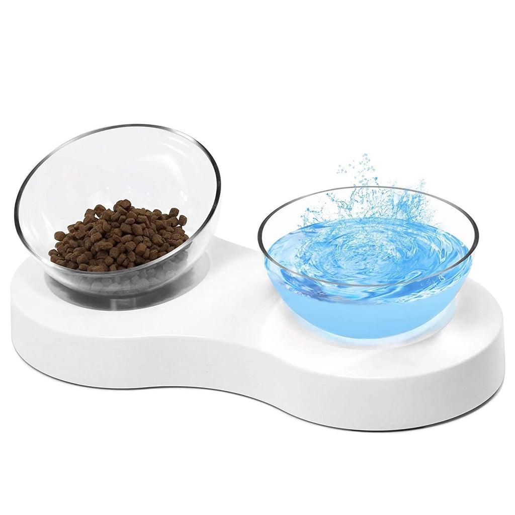 SKJIND Tilted Cat Double Bowls With Raised Stand,Transparent Non-spill Feeder Cat Feeding Bowl,Pet Food Water Bowl Perfect for Cats and Small Dogs Double-bowls - PawsPlanet Australia