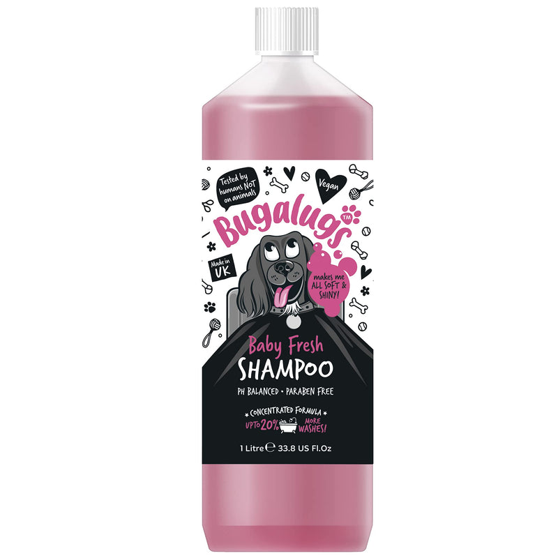 BUGALUGS Baby Fresh Dog Shampoo 1 Litre, 1L dog grooming shampoo products for smelly dogs with baby powder scent, best puppy shampoo baby fresh, shampoo conditioner, Vegan pet shampoo (1 Litre) 1 l (Pack of 1) - PawsPlanet Australia