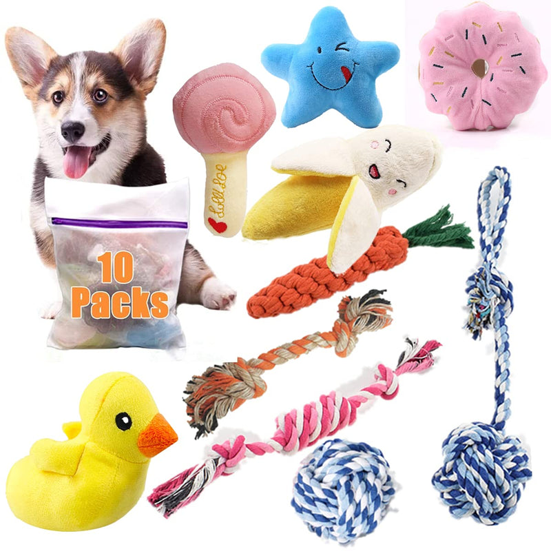Felly Dog Rope Toys for Small Dogs, 10pcs Puppy Dog Chew Toys Teething Training Include 5 Durable Dog Rope Toys and 5 Dog Squeaky Toys, Puppy Chewing Teething Toys, Dog Toy Pack Gift Set - PawsPlanet Australia