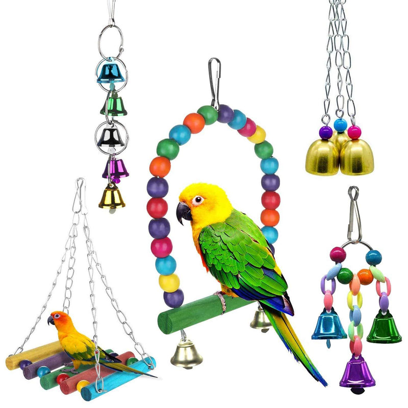 DERU Bird Parrot Toy, Bird Chewing Toys, Bird Parrot Toys Swing Toy Pet Bird 1 Set/5 pcs, Cage Hanging Bell Toy Hammock for Small Conures, Love Birds, Small Parakeets Cockatiels, Macaws - PawsPlanet Australia