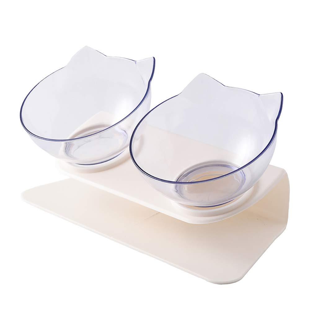ZoneYan Cat Bowl with Raised Stand, Tilted Cat Bowl Twin, Transparent Double Bowl Pet Feeder, Pet Neck Bowl Transparent, 15°Tilted Platform Cat Feeder, Protect Cervical Vertebra, for Cats Dogs - PawsPlanet Australia