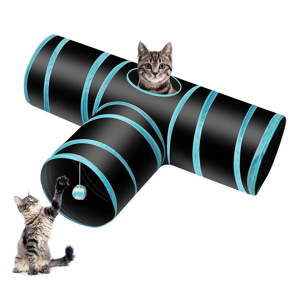 Donghoodshop Cat Tunnel Toy 3 Way Collapsible Tube Fun Play Toy Cat Toys Kitten Toys with Storage Bag for Kitten, Rabbits, Hamster, Small Animal - PawsPlanet Australia