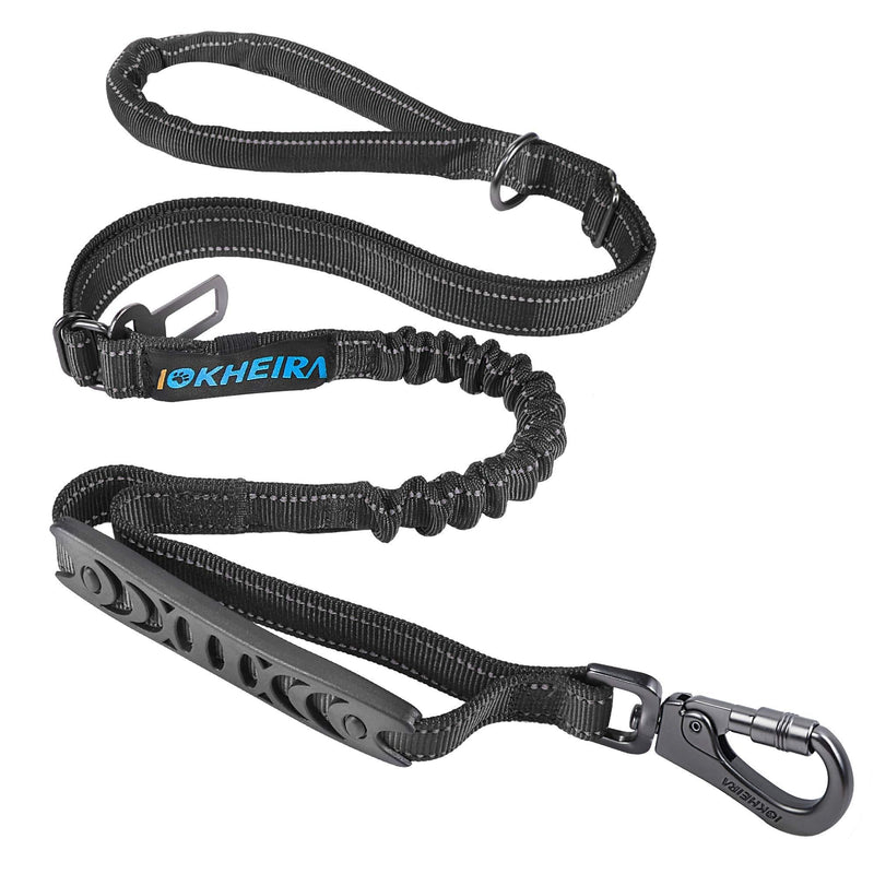 IOKHEIRA Bungee Dog Leads Strong Dog Leash Shock Absorbing with 2 Comfortable Padded Handle Car Seat Belt Buckle Reflective Threads, Adjustable Dog Lead Rope for Small Medium Large Dogs (4-6 ft) Black - PawsPlanet Australia