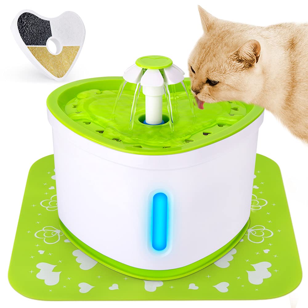 Ecoastal Cat Water Fountain UK with Silicon Mat Pet Drinking Fountain,Dog Fountain with DC Silent Pump,Heart Shape Flower Design,Green Heart Shape Cat Water Fountain - PawsPlanet Australia