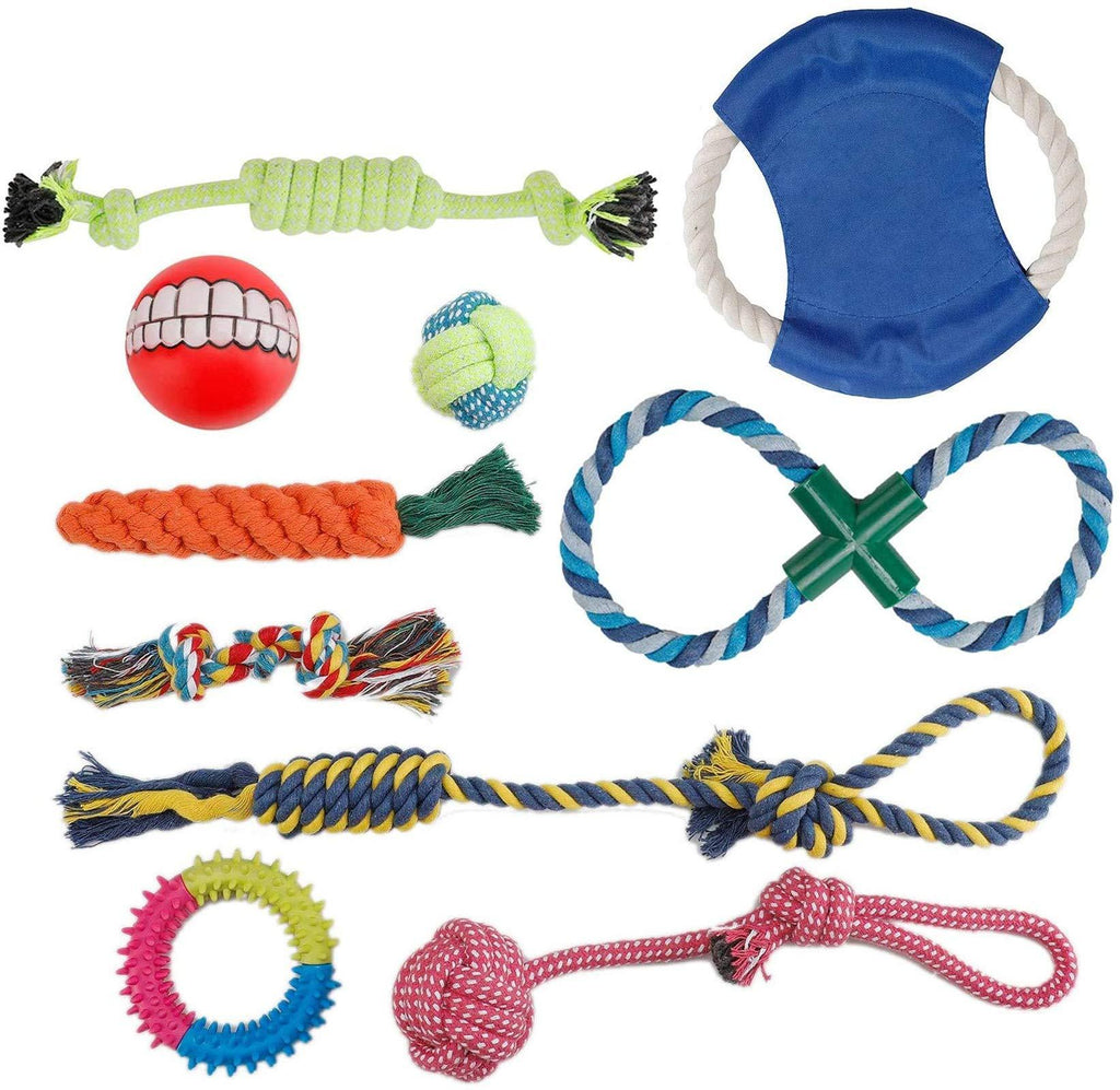PETTOM Dog Toys Teething Training Dog Chew Toys 10pcs Dog Rope Toys 100% Natural Cotton Avoiding Dogs Boredom Anxiety Ball Rope and Chew Squeaky Toys for Large Medium Dogs Puppy Toys Dog Gift Set - PawsPlanet Australia