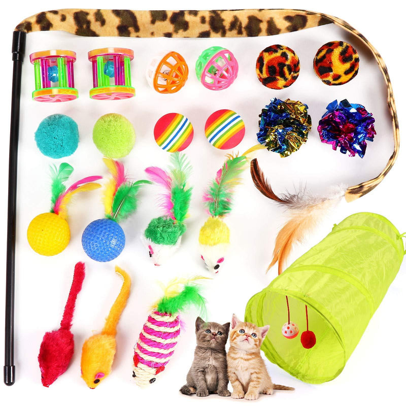 Cosyres Kitten Toys Interactive Cat Toys Assorted 21Pcs for Indoor Cats Tunnel, Feather, Mouse Mice Balls and Bells Toys for Cat Puppy - PawsPlanet Australia