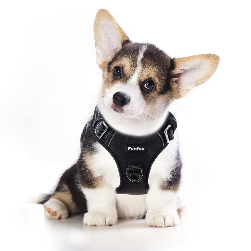 Funfox No Pull Dog Harness Small, Adjustable Dog Vest Harness for Easy Walking with Reflective Strips, Front Clip Easy Control Small Dog Black S(Neck: 32-45cm, Chest: 35-62cm) - PawsPlanet Australia