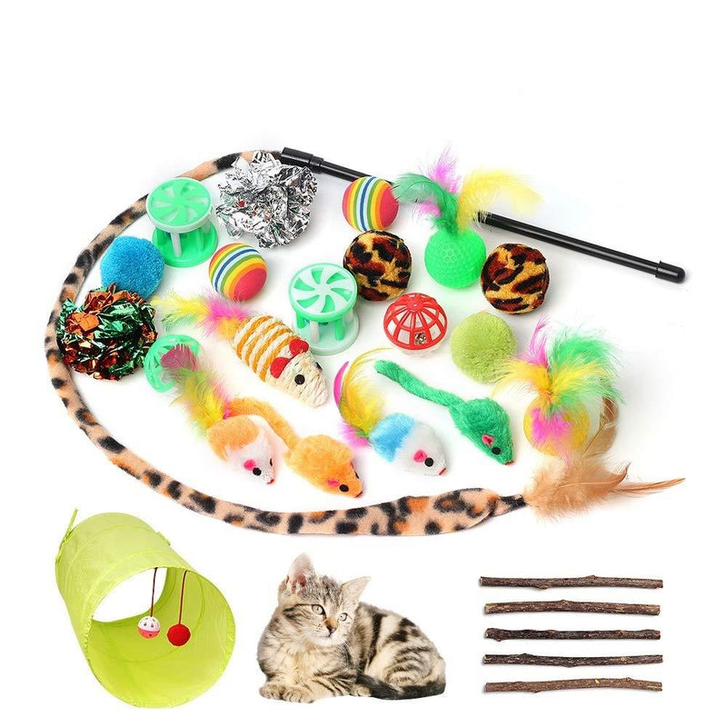 POHOVE Cat Toys Kitten Toys 26Pcs Kitten Toys Cat Interactive Toys Set for Indoor Cats with Cat Tunnel Fluffy Mouse Mice Balls Bells Toys and Catnip Stick - PawsPlanet Australia