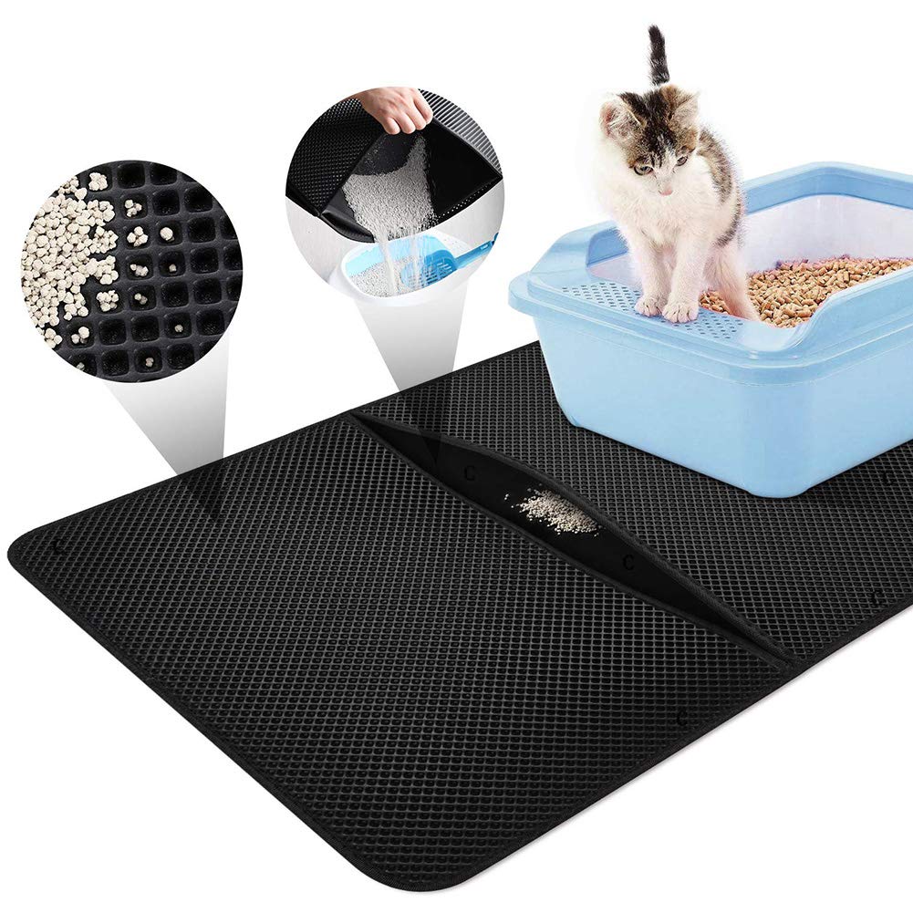 Queta Cat litter tray mat, two-layer foldable cat litter tray. It can effectively prevent the cat litter from being scattered on the floor. (Black 55 x 70 cm). - PawsPlanet Australia