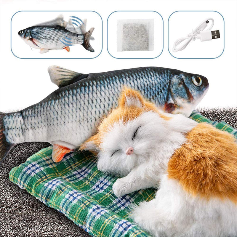 DazSpirit Fish Toys Moving Fish Toy for Cat - Catnip Included, USB, Washable, Interactive 28cm Indoor Kitten for Biting, Chewing and Kicking (black) black - PawsPlanet Australia