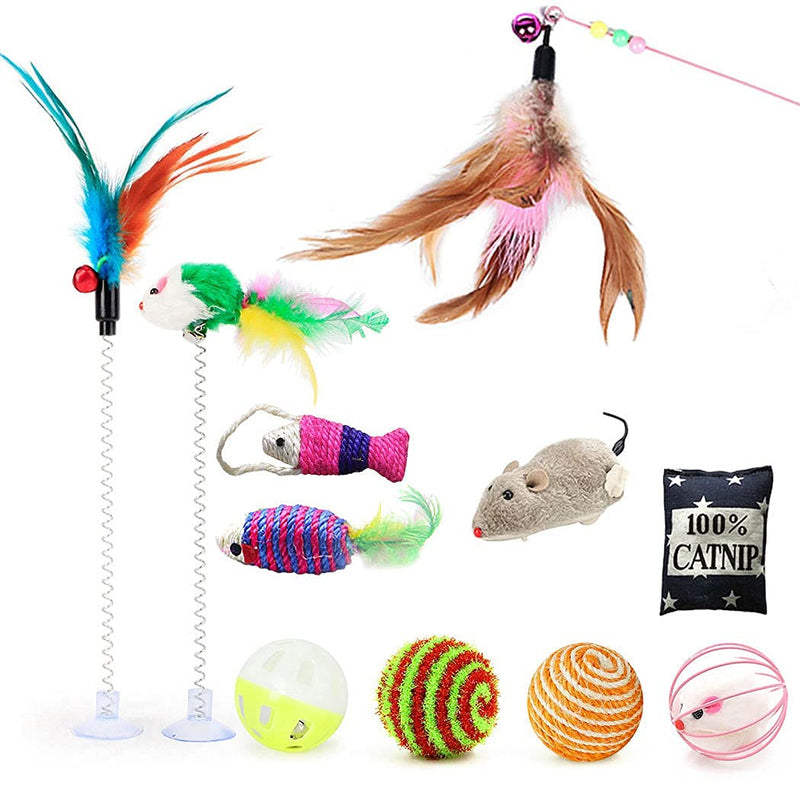 Fansport Cat Toys for Kit,11pcs Interactive Kitty Toy Set for Indoor with Feather Wand, Bell Ball Catnip Toy, Sisal Fish Board 11pcs - PawsPlanet Australia