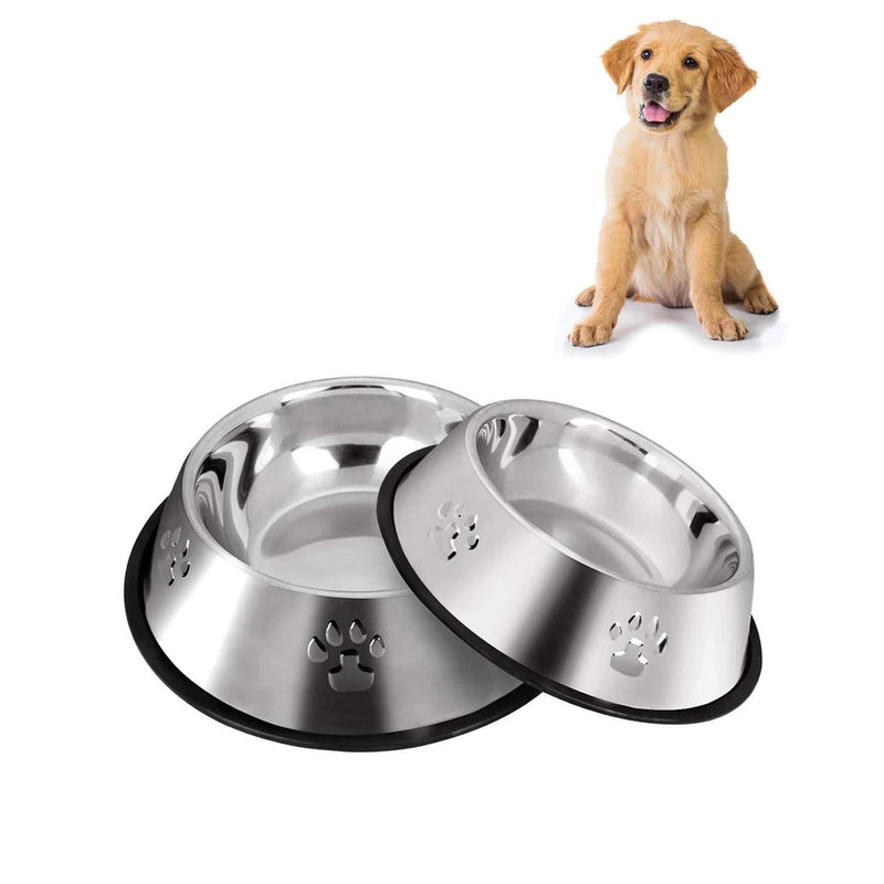 2 Stainless Steel Dog Bowls, Dog Feeding Bowls, Dog Plate Bowls With Non-slip Rubber Bases,Small Pet Feeder Bowls And Water Bowls .(S- 18 cm /7 in) S-18cm - PawsPlanet Australia