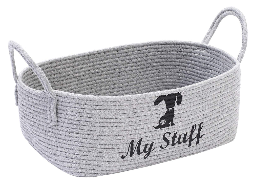 Brabtod Cotton pet toy storage basket with handle, toy dog storage, pet toy box- Perfect for organizing small dog puppy toys, blankets, dog chew toy, leashes and stuff - Dog - Gray Dog Gray - PawsPlanet Australia