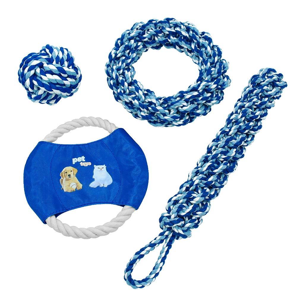 SpeedPets Durable Strong Training Teeth Cotton Pet Dog Rope - Tug Dog Toys 4 Piece Set - PawsPlanet Australia