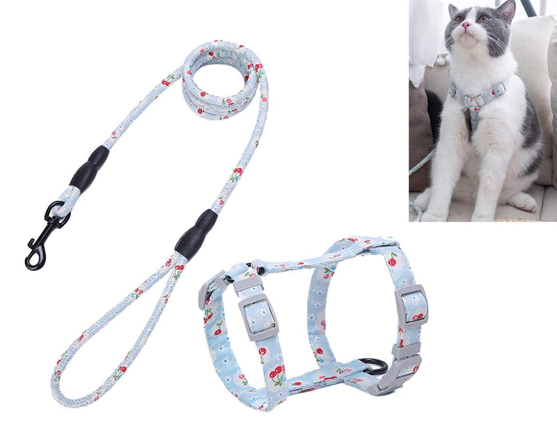 Tineer Escape-proof Cat Harness with Leash Set,Stylish Printed Pet Kitten Chest Strap Vest Harnesses Adjustable for Small Medium Cat Rabbit Guinea Pigs Walking (S:Chest:20-30cm, Light Blue) S:Chest:20-30cm - PawsPlanet Australia